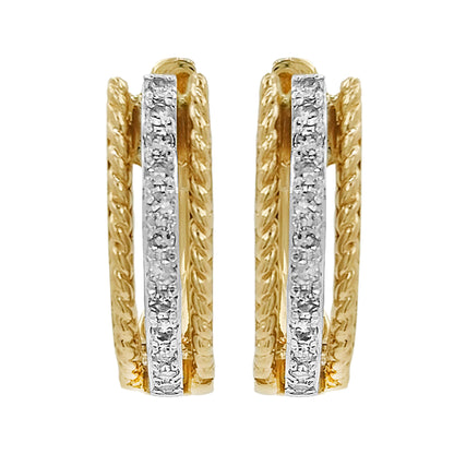 14K Two-Tone Gold Light Brown Diamond Huggie Earrings | Rope Hoop