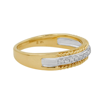 14K Two-Tone Gold Light Brown Diamond Band Ring | Rope Texture Stackable
