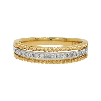 14K Two-Tone Gold Light Brown Diamond Band Ring | Rope Texture Stackable