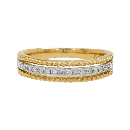 14K Two-Tone Gold Light Brown Diamond Band Ring | Rope Texture Stackable