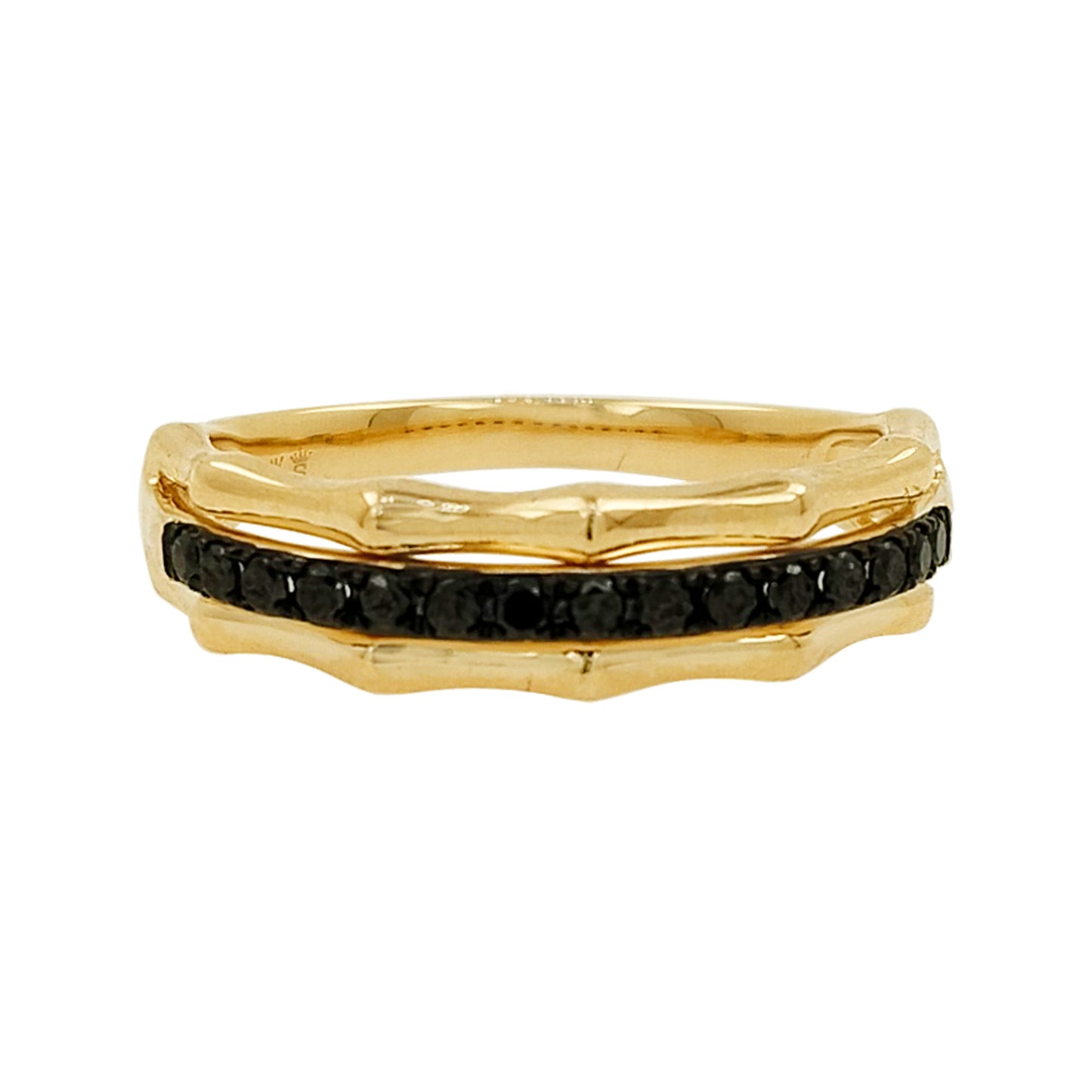 14K Gold Black Diamond Bamboo Ring | Stacking Wedding Band
