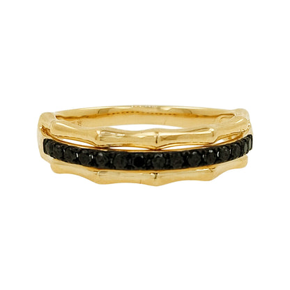 14K Gold Black Diamond Bamboo Ring | Stacking Wedding Band