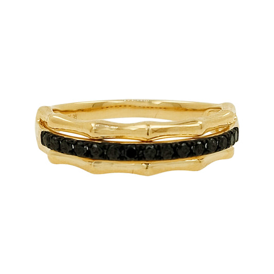 14K Gold Black Diamond Bamboo Ring | Stacking Wedding Band