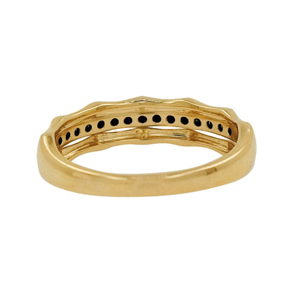 14K Gold Black Diamond Bamboo Ring | Stacking Wedding Band