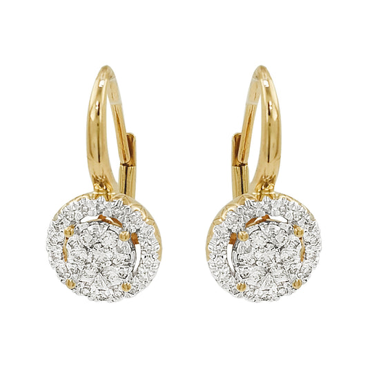 14K Gold Light Brown Diamond Halo Drop Earrings | Dainty Lever Back Studs