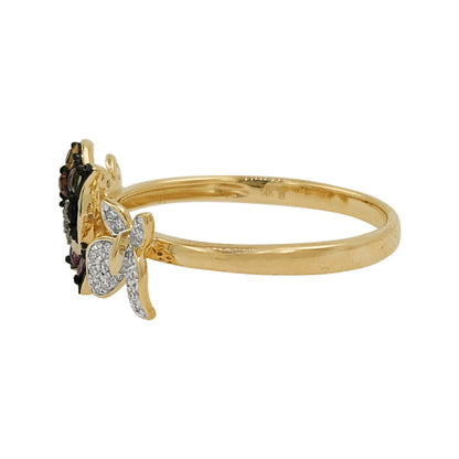 14K Gold Multicolor Sapphire Butterfly Ring, Light Brown Diamond Accent, Black Plating