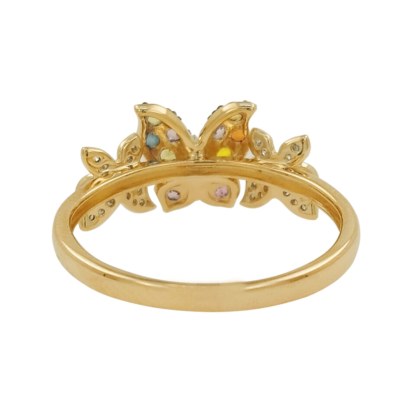 14K Gold Multicolor Sapphire Butterfly Ring, Light Brown Diamond Accent, Black Plating