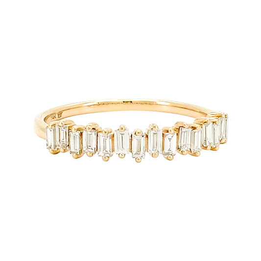 14K Yellow Gold Baguette Diamond Wedding Band, Art Deco Stacking Ring