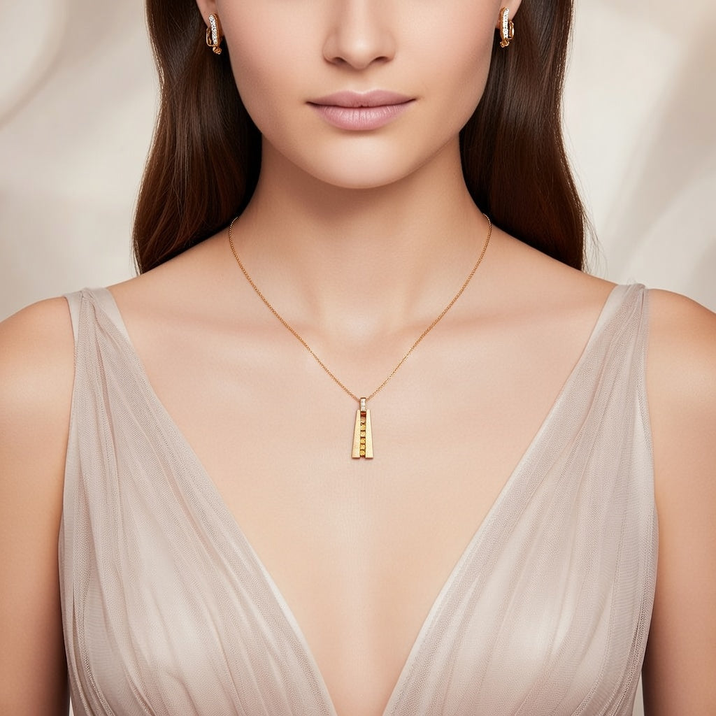 14K Yellow Gold Sapphire Ombre Necklace, Diamond Accent, Geometric Pendant