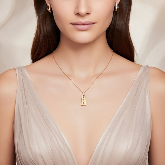 14K Yellow Gold Sapphire Ombre Necklace, Diamond Accent, Geometric Pendant