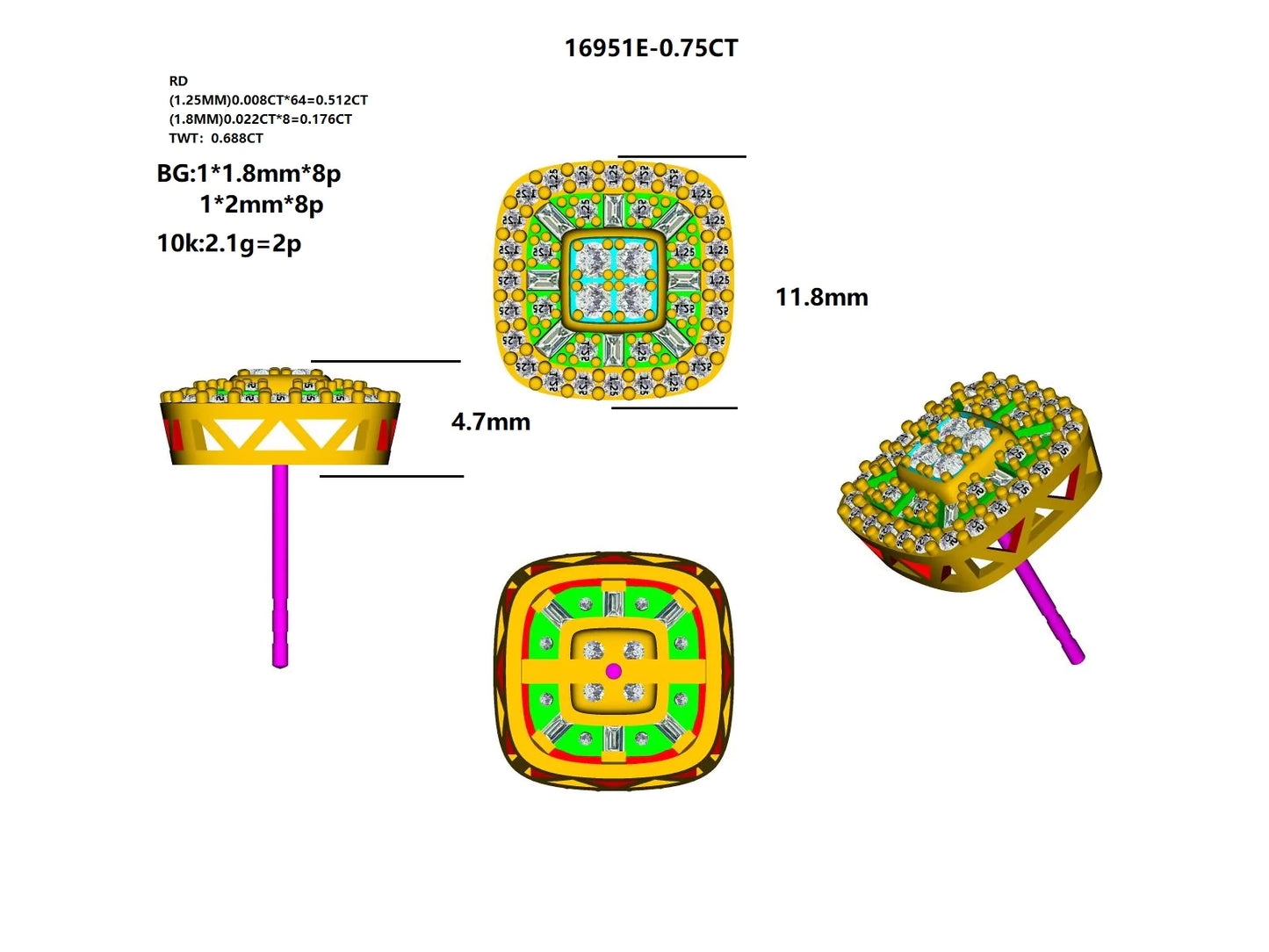 16951E-0.75CT Earring With Diamond