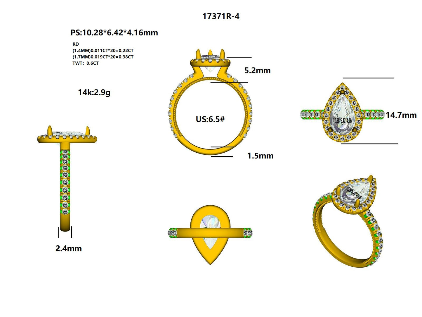 17371R Ring With Diamonds & Miligrain Shank