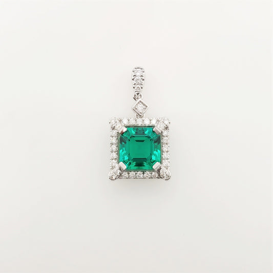 17634P-EM8X8 Pendant With Diamond & Gemstone
