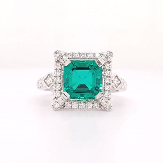 17634R-EM8X8  Ring With Diamond & Gemstone