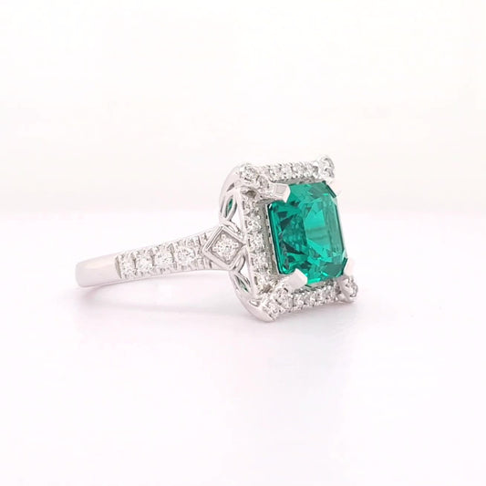 17634R-EM8X8  Ring With Diamond & Gemstone