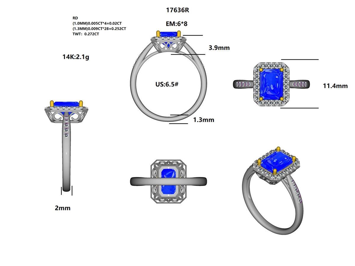 17636R-EM8X6 Ring With Diamond & Gemstone