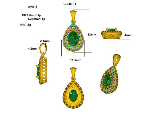 17638P-OV8X6 Pendant With Diamond & Gemstone